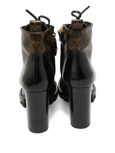 Pre-owned Louis Vuitton Monogram Leather-panel Ankle Boots In Brown