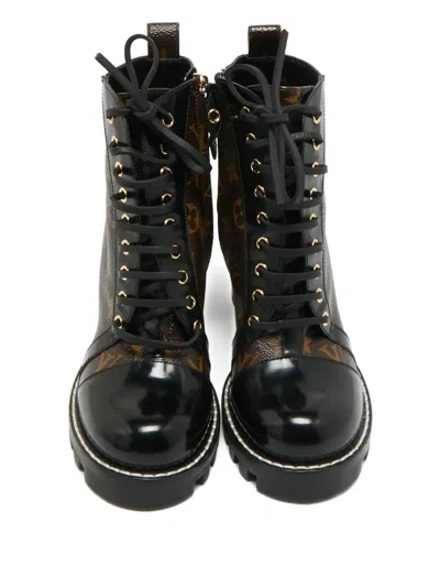 Pre-owned Louis Vuitton Monogram Leather-panel Ankle Boots In Brown