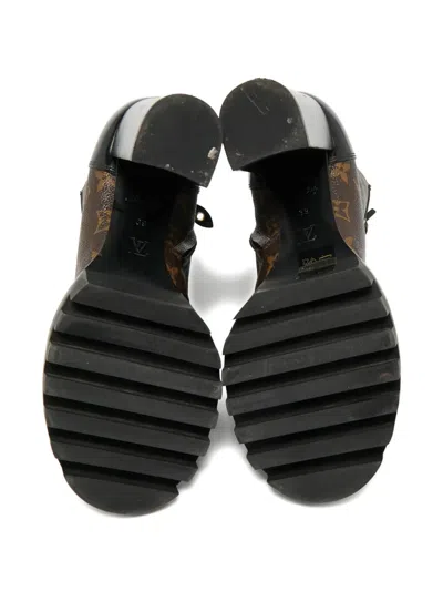 Pre-owned Louis Vuitton Monogram Leather-panel Ankle Boots In Brown