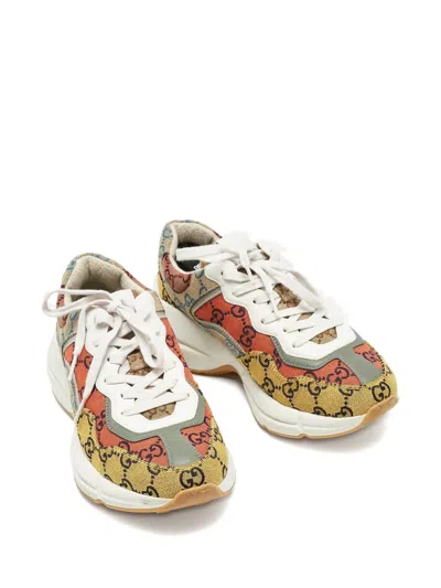Pre-owned Gucci Rhyton Lace-up Fastening Sneakers In Neutral