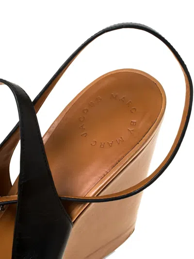 Pre-owned Marc By Marc Jacobs 110mm Peep-toe Wedge Sandals In Black