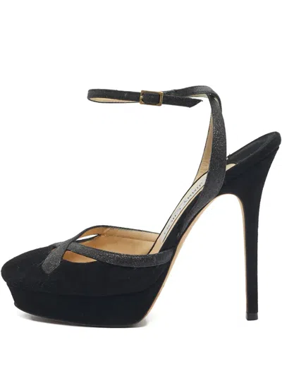 Pre-owned Jimmy Choo 37 Calf Suede Platform Pumps (13.5cm) In Black
