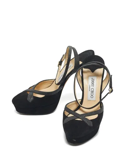 Pre-owned Jimmy Choo 37 Calf Suede Platform Pumps (13.5cm) In Black