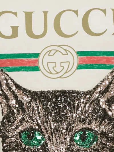 Pre-owned Gucci Appliqué-jewelled T-shirt In Neutral