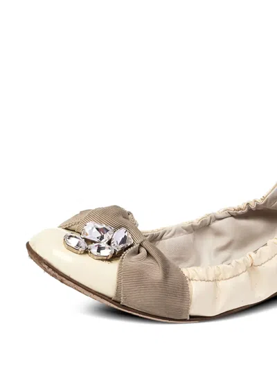 Pre-owned Miu Miu Crystal-embellishment Ballet Flats In Neutral