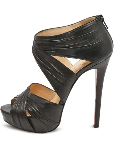 Pre-owned Christian Louboutin 115mm Bandra Leather Sandals In Black