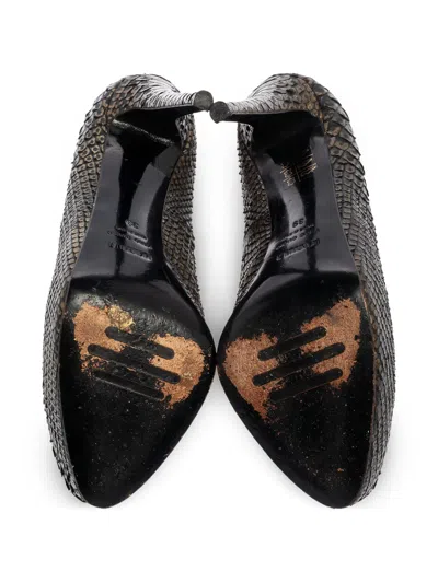 Pre-owned Le Silla 135mm Python Platform Pumps In Black