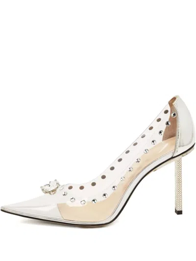 Pre-owned Mach&mach 95mm Crystal-embellished Pumps In Neutral