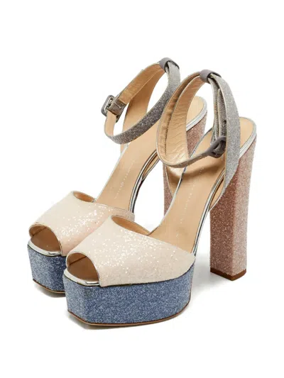 Pre-owned Giuseppe Zanotti Lavinia Glitter Platform Heeled Sandals In Neutral
