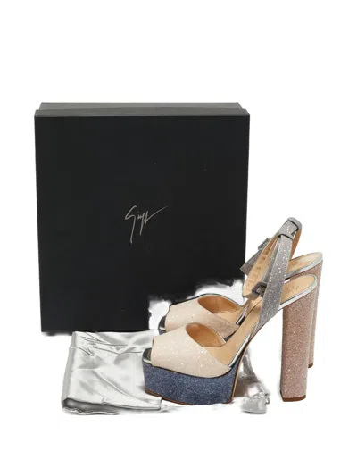 Pre-owned Giuseppe Zanotti Lavinia Glitter Platform Heeled Sandals In Neutral