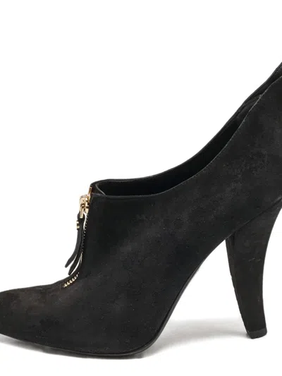 Pre-owned Louis Vuitton Suede Zip Booties In Black