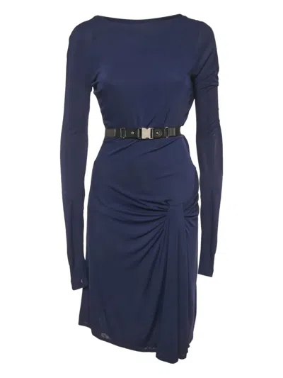 Pre-owned Gucci Belt-detail Midi Dress In Blue