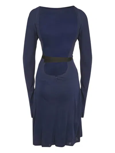 Pre-owned Gucci Belt-detail Midi Dress In Blue