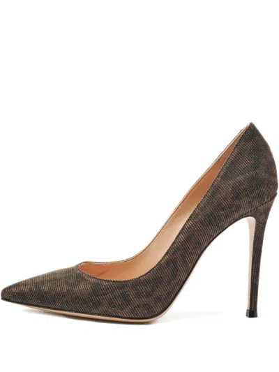 Pre-owned Gianvito Rossi 110mm Lurex-fabric Pointed-toe Pumps In Brown