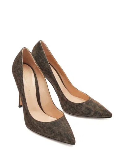 Pre-owned Gianvito Rossi 110mm Lurex-fabric Pointed-toe Pumps In Brown
