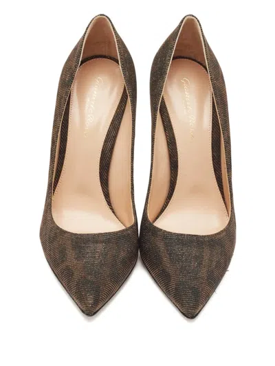 Pre-owned Gianvito Rossi 110mm Lurex-fabric Pointed-toe Pumps In Brown