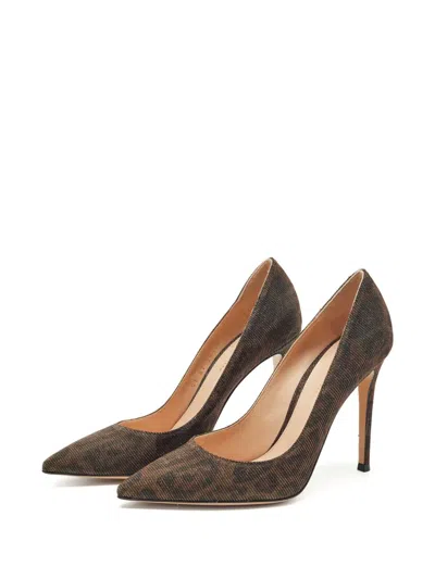 Pre-owned Gianvito Rossi 110mm Lurex-fabric Pointed-toe Pumps In Brown