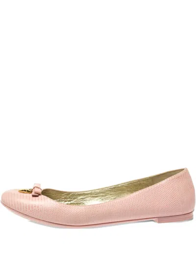 Pre-owned Dolce & Gabbana Leather Bow Ballet Flats In Pink