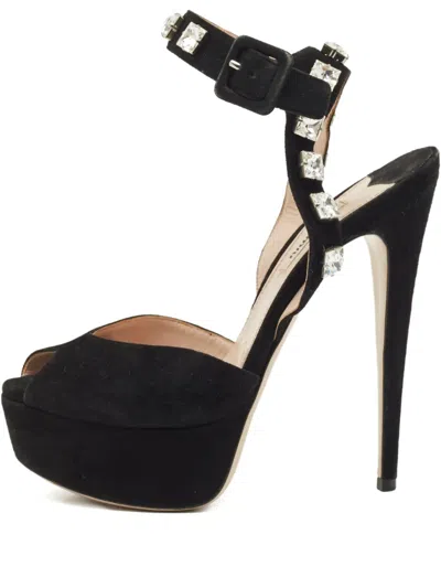 Pre-owned Miu Miu Ankle-strap Platform Heels Sandals In Black