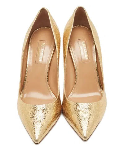 Pre-owned Aquazzura 35 Calf Leather Pointed-toe Pumps (8.5 Cm) In Gold