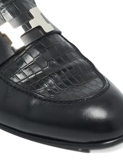Pre-owned Hermes Crocodile-effect Leather Loafers In Black