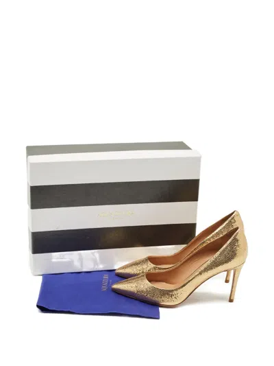 Pre-owned Aquazzura 35 Calf Leather Pointed-toe Pumps (8.5 Cm) In Gold