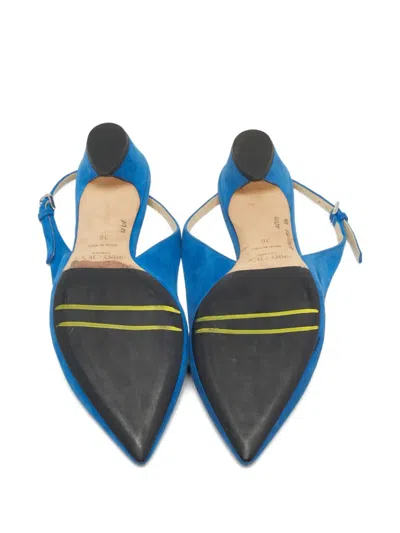 Pre-owned Jimmy Choo Gemma Slingback Pointed-toe Suede Pumps In Blue