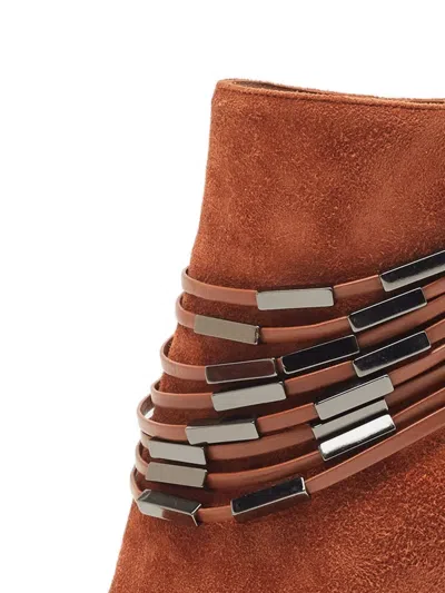 Pre-owned Le Silla 100mm Suede Ankle Boots In Brown