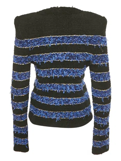Pre-owned Balmain Striped Tweed Jacket In Black