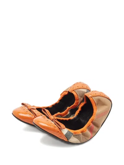 Pre-owned Burberry Drayton Bow-detail Ballet Flats In Orange
