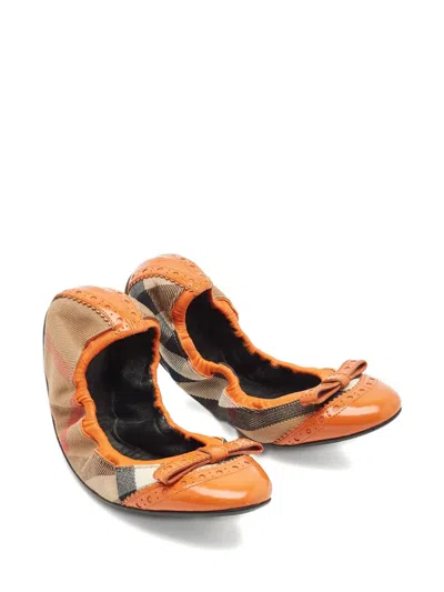 Pre-owned Burberry Drayton Bow-detail Ballet Flats In Orange