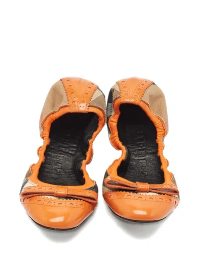 Pre-owned Burberry Drayton Bow-detail Ballet Flats In Orange