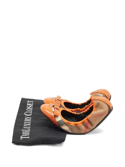 Pre-owned Burberry Drayton Bow-detail Ballet Flats In Orange