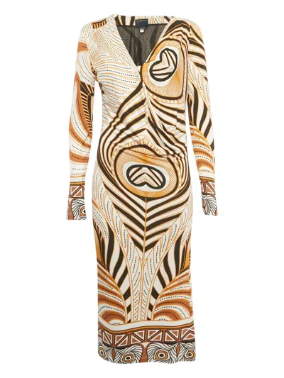 Pre-owned Cavalli Class Printed Long-sleeve Dress In White