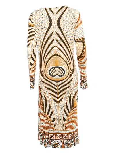 Pre-owned Cavalli Class Printed Long-sleeve Dress In White