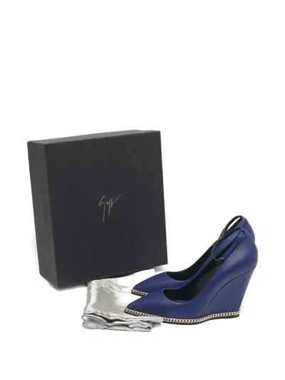 Pre-owned Giuseppe Zanotti Vintage Yvette Chain-link Leather Pumps In Blue