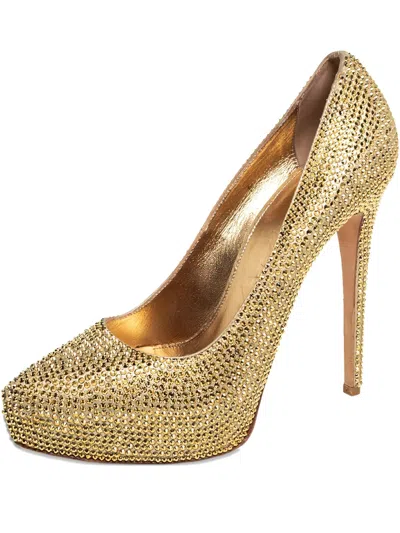 Pre-owned Le Silla 140mm Crystal-embellished Heeled Pumps In Brown