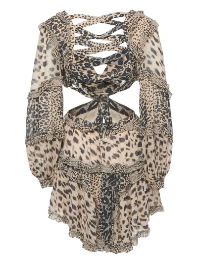 Pre-owned Zimmermann Leopard-print Mini Dress In Neutral