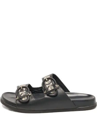 Pre-owned Ferragamo Gancini-details Sandals In Black