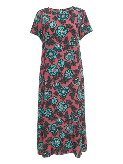 Pre-owned Weekend Max Mara Aral Flowing Floral Silk Midi Dress In Pink