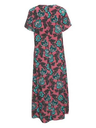 Pre-owned Weekend Max Mara Aral Flowing Floral Silk Midi Dress In Pink