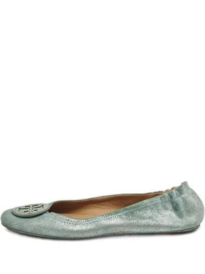 Pre-owned Tory Burch Minnie Ballet Flats In Green