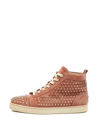 Pre-owned Christian Louboutin Louis Spike High-top Sneakers In Pink