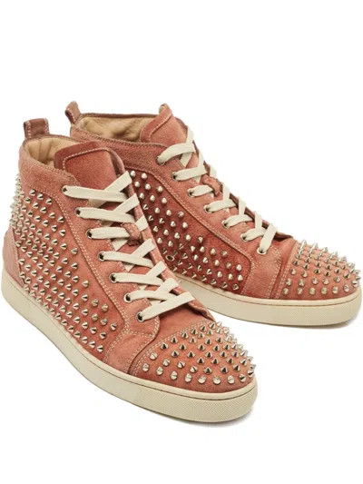 Pre-owned Christian Louboutin Louis Spike High-top Sneakers In Pink