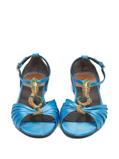Pre-owned Roberto Cavalli Snake Logo T-strap Sandals In Blue