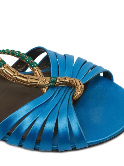 Pre-owned Roberto Cavalli Snake Logo T-strap Sandals In Blue