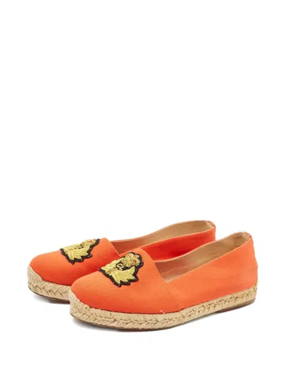 Pre-owned Christian Louboutin Embroidered-crest Espadrilles In Orange