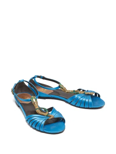 Pre-owned Roberto Cavalli Snake Logo T-strap Sandals In Blue