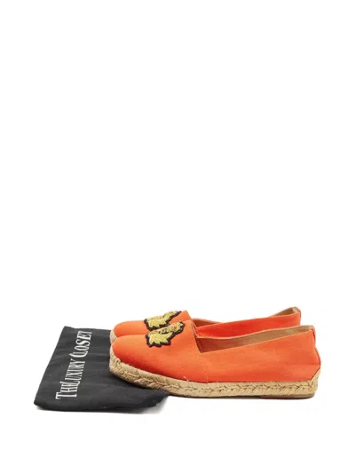 Pre-owned Christian Louboutin Embroidered-crest Espadrilles In Orange