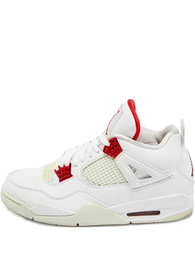 Pre-owned Jordan Air  4 Retro Leather Lace-up Sneakers In White